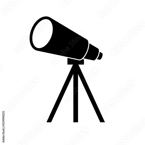 Classic Black Telescope on Tripod Silhouette. Vector.