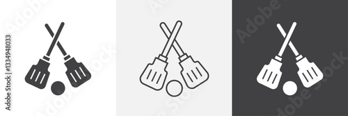 Broom-ball icons in Thin line black color. flat simple vector symbols illustration.