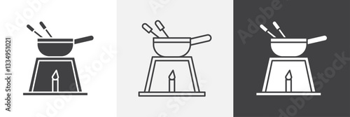 Fondue pot icons in Thin line black color. flat simple vector symbols illustration.