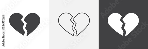 Heart Crack icons in Thin line black color. flat simple vector symbols illustration.