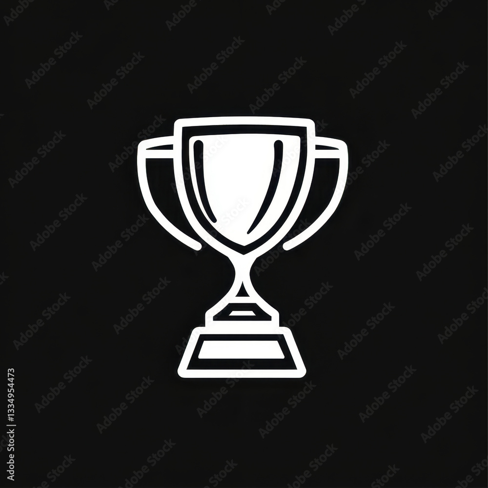White trophy icon on black background, symbolizing achievement and success. White trophy icon on black background, symbolizing achievement and success.