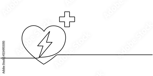Healthcare Single Line Icon, defibrillator sign continuous one line drawing, Healthcare Line Icon. Editable Stroke Vector Icon, Heartbeat Continuous Line Icon, Medical And Healthcare Icon