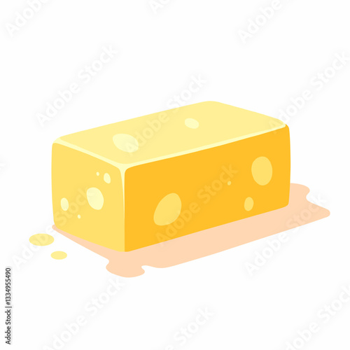 Bright yellow butter block on white background, culinary delight