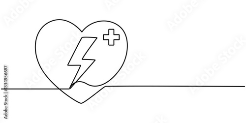 Healthcare Single Line Icon, defibrillator sign continuous one line drawing, Healthcare Line Icon. Editable Stroke Vector Icon, Heartbeat Continuous Line Icon, Medical And Healthcare Icon