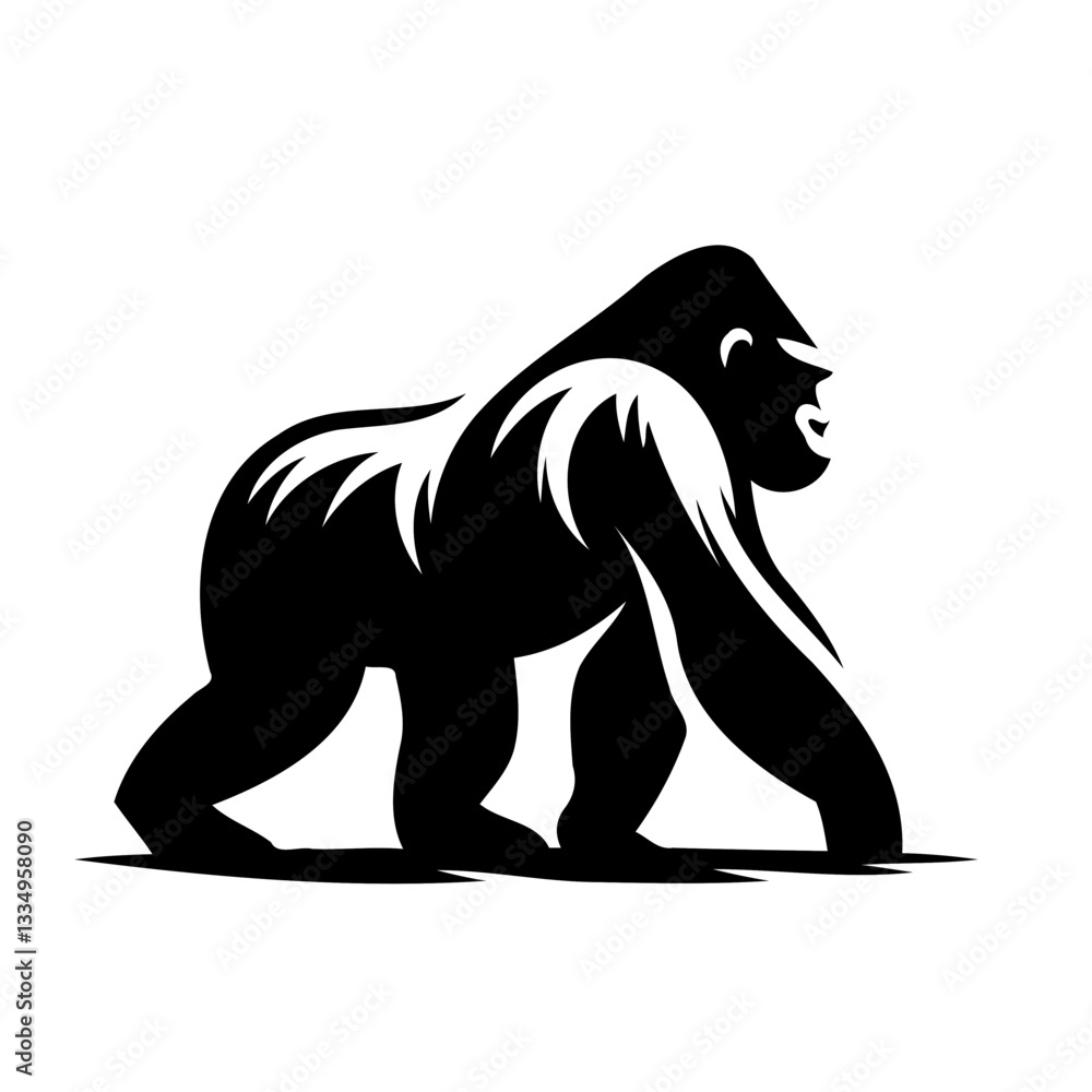 Obraz premium Vector black and white silhouette of a gorilla, made with minimalistic strokes