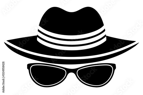 Sun hat with sunglasses minimalist vector design.