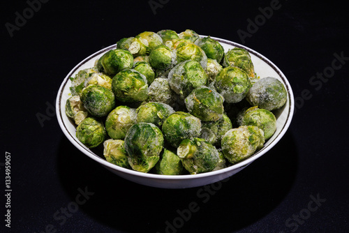 Fresh frozen Brussels sprouts ready for cooking