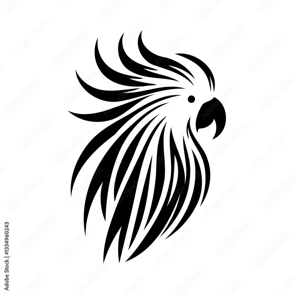Obraz premium Vector black and white silhouette of a cockatoo parrot, made with minimalistic strokes