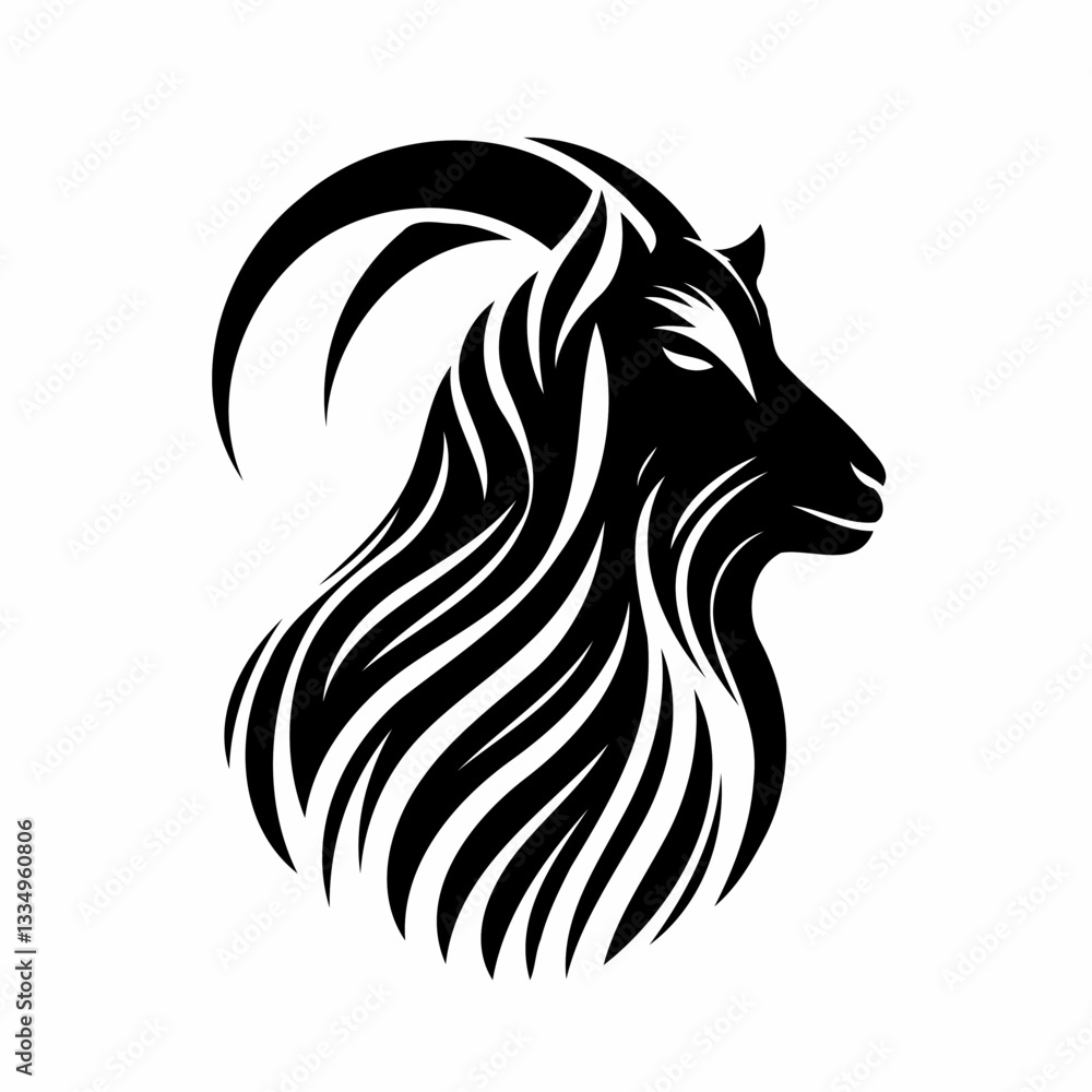 Vector black and white silhouette of a goat, made with minimalistic strokes Vector black and white silhouette of a goat, made with minimalistic strokes
