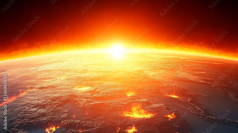 Fototapeta premium Burning Earth Experience With Fiery Atmosphere And Brilliant Star