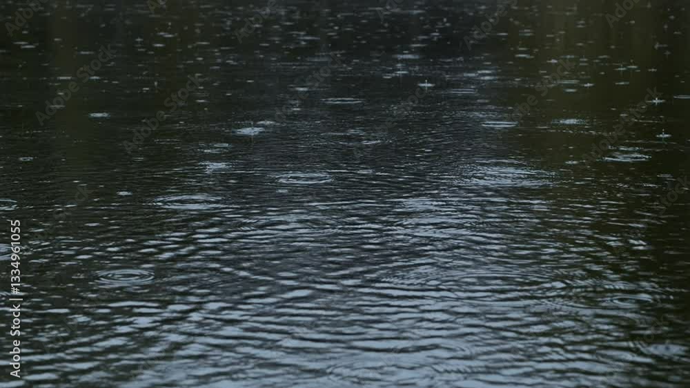 The gentle rainfall on the water surface beautifully captures a sense of serenity and calmness The gentle rainfall on the water surface beautifully captures a sense of serenity and calmness