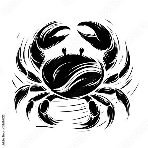 Vector black and white silhouette of a crab, made with minimalistic strokes
