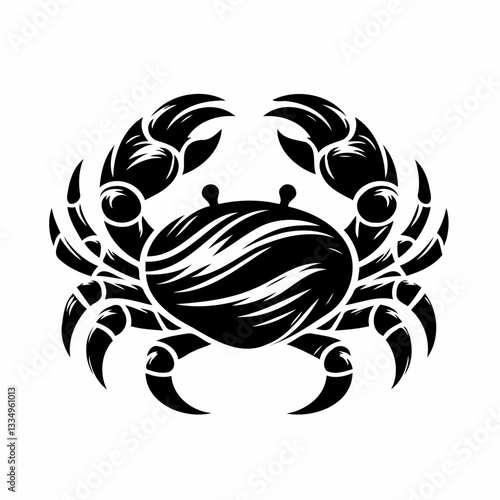 Vector black and white silhouette of a crab, made with minimalistic strokes