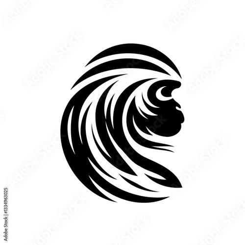 Vector black and white silhouette of a monkey, made with minimalistic strokes