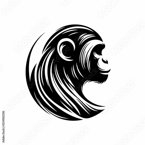 Vector black and white silhouette of a monkey, made with minimalistic strokes