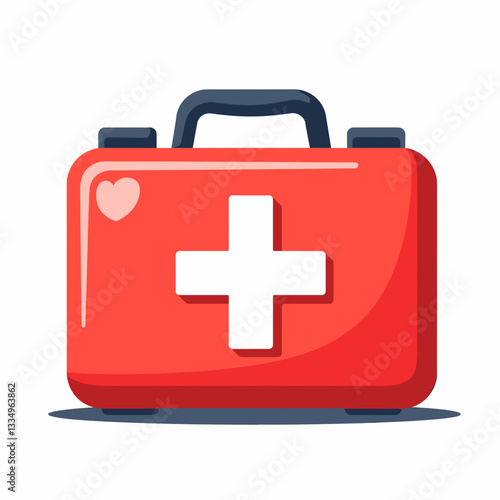 Red first aid kit on white background, health and safety concept