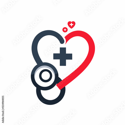 Health insurance symbol with hearts and plus signs, wellness concept