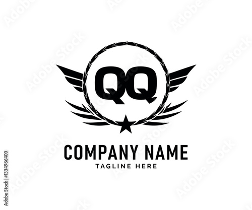 QQ Monogram logo Design. Elegant QQ logo Design Wings, Wreath, Star, Branding, Vector
