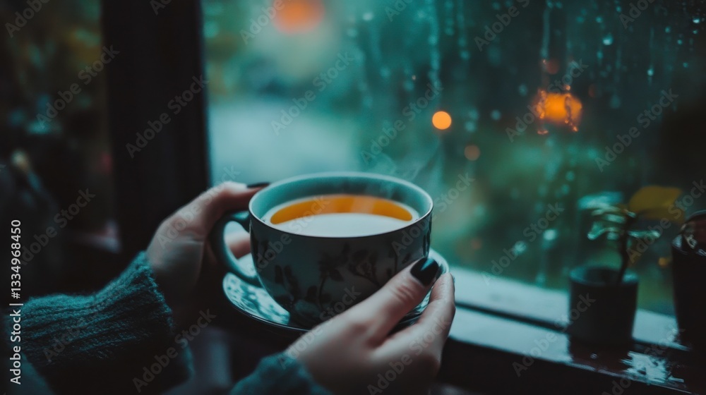 Peaceful Living Room with Tea by the Window Peaceful Living Room with Tea by the Window
