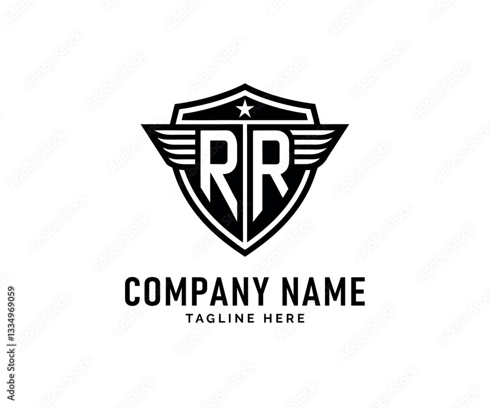 RR Monogram logo Design. RR logo Design Shield, Wings, Star, Monogram, Company Branding, Vector RR Monogram logo Design. RR logo Design Shield, Wings, Star, Monogram, Company Branding, Vector