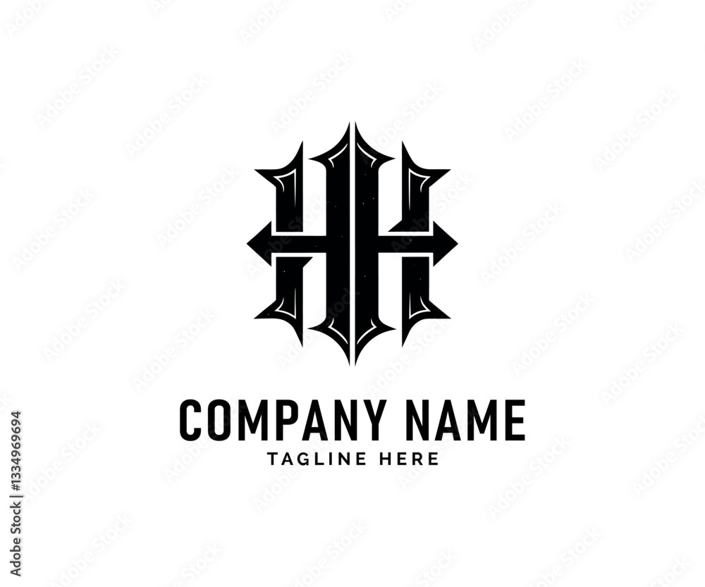 Obraz premium HH Monogram logo Design. Gothic Monogram HH logo Design, Company Branding, Black, White, Elegant, Vintage, Style, Vector