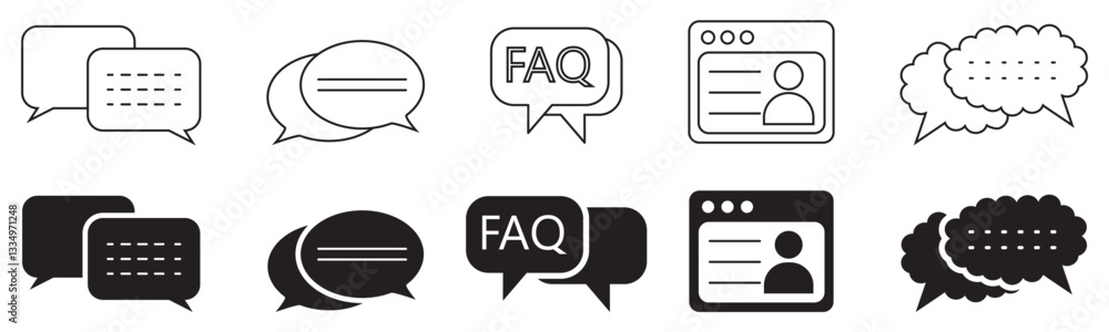 Chat and communication icon set in black and white
