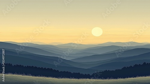 Serene Mountain Landscape with Soft Sunlight and Gentle Horizon at Dusk