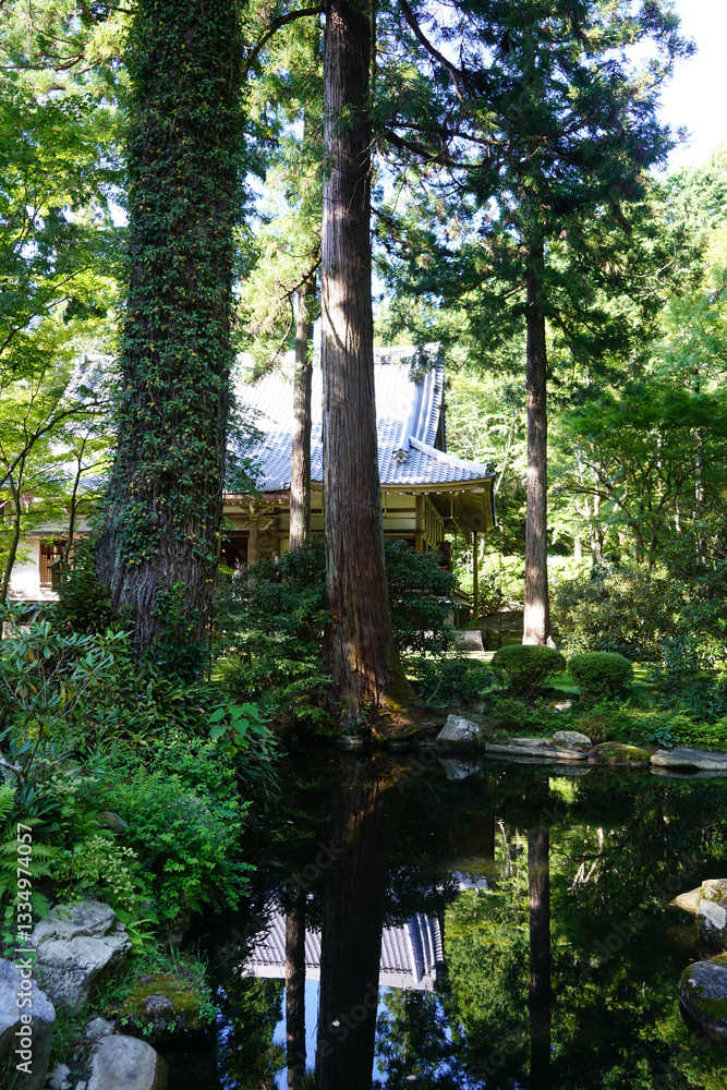 京都大原の寺院の庭園