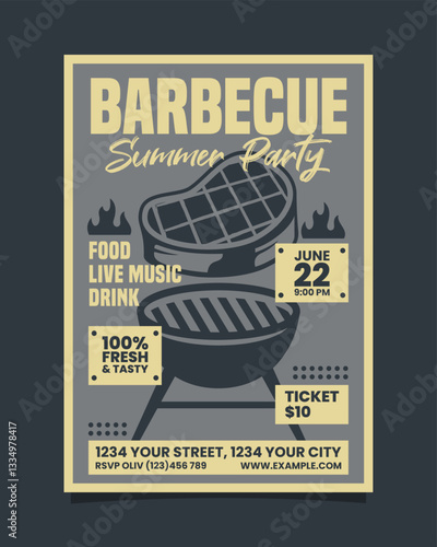 Barbecue summer party vertical poster flyer vector template design