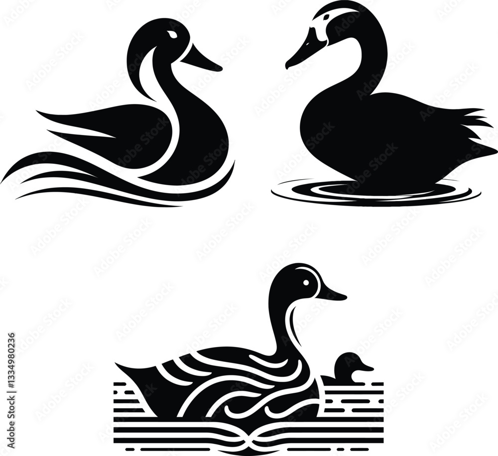 Elegant Duck Silhouette Set | Waterfowl Vector | Minimalist Wildlife Art Elegant Duck Silhouette Set | Waterfowl Vector | Minimalist Wildlife Art