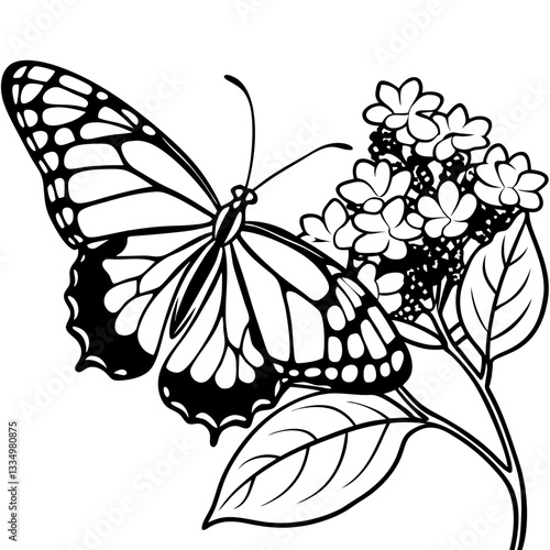 A black and white butterfly vector rests on a spring flower, its delicate wings echoing the beauty of nature