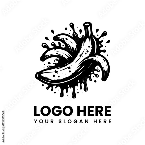 Minimalist grunge banana logo, distressed black fruit illustration with urban edgy style 