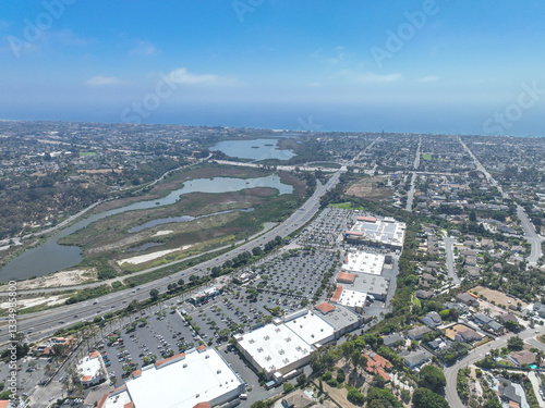 Obraz na płótnie Aerial view of middle class houses in the valley of Oceanside town in San Diego, California. USA. w salonie