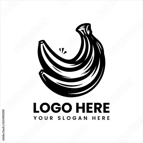 Minimalist grunge banana logo, distressed black fruit illustration with urban edgy style 