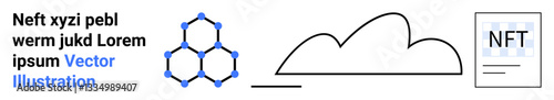 Blockchain hexagon motif, cloud shape, and NFT document icon forming a tech concept. Ideal for innovation, blockchain, cryptocurrency, cloud computing, digital ownership, NFT marketplaces simple