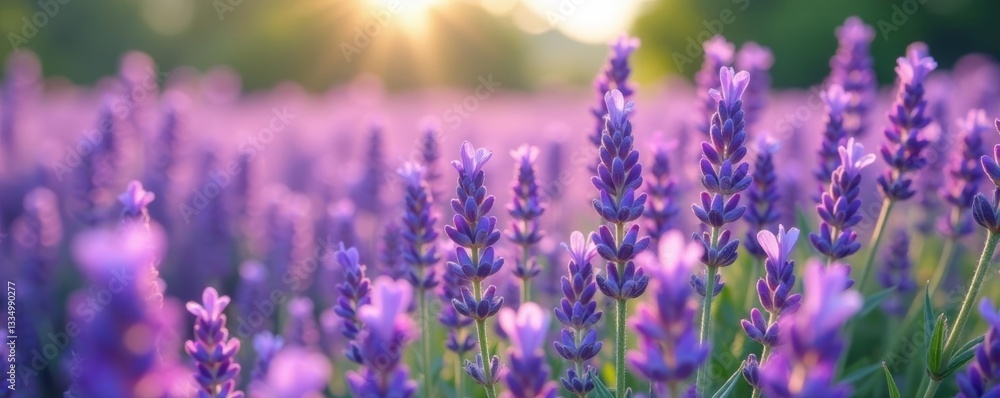 Naklejka premium Beautiful field of lavender plants in full bloom, landscape, purple, lavender flowers