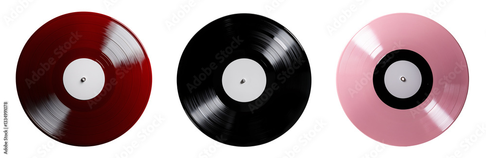 Obraz premium set of red, pink and black vinyl record isolated on a transparent background 