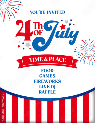 4th of July Flyer with Fireworks, Stars, and Stripes