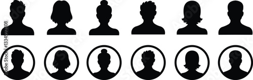 user profile, person icon in flat set isolated in transparent background