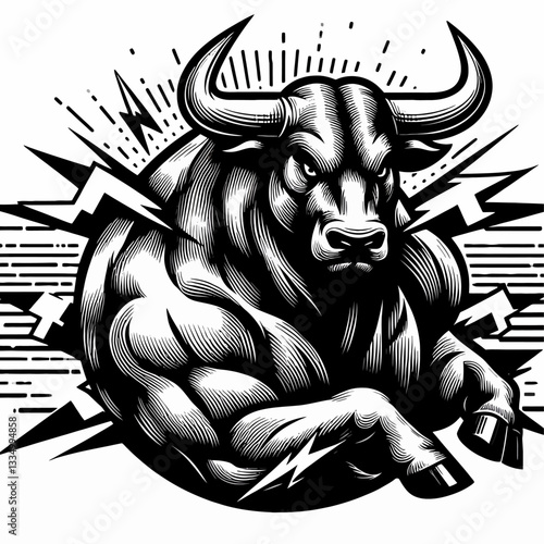 Ilustración de la cabeza de un toro en estilo de gráficos vectoriales sobre un fondo clipart transparente e aislado en formato vectorial, perfecta para diseño y proyectos creativos.