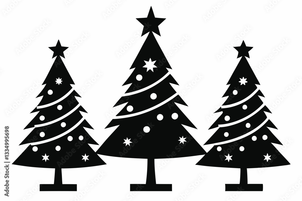 Obraz premium christmas tree set line art silhouette vector illustration