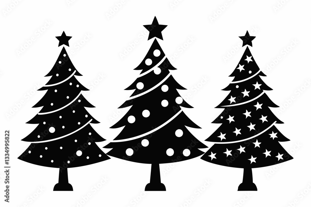 Obraz premium christmas tree set line art silhouette vector illustration