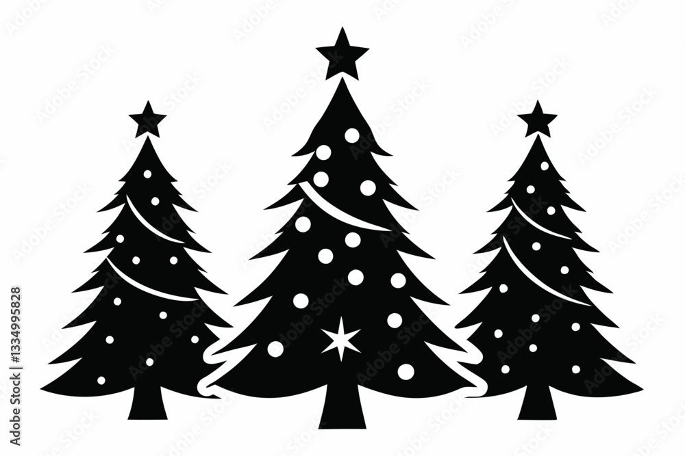 Obraz premium christmas tree set line art silhouette vector illustration