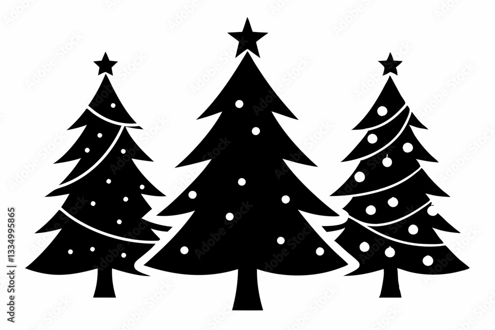 Obraz premium christmas tree set line art silhouette vector illustration