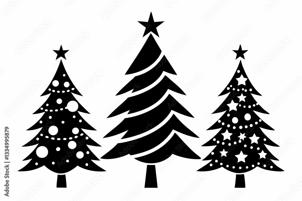 christmas tree set line art silhouette vector illustration christmas tree set line art silhouette vector illustration
