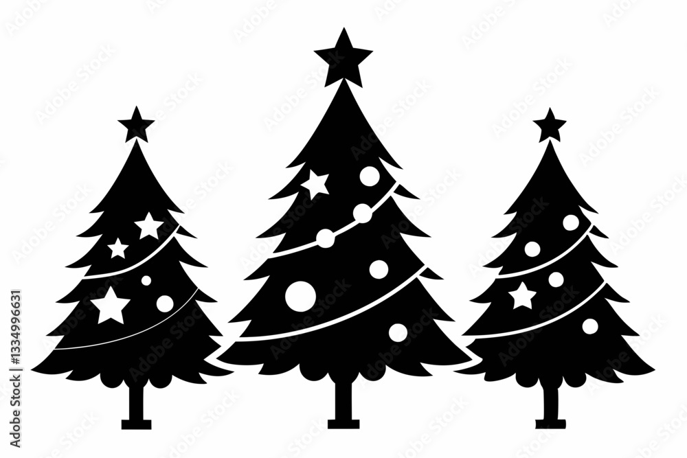 Obraz premium christmas tree set line art silhouette vector illustration