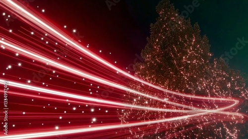 Abstract Light Trails, Festive Christmas Tree, Dynamic Night Scene