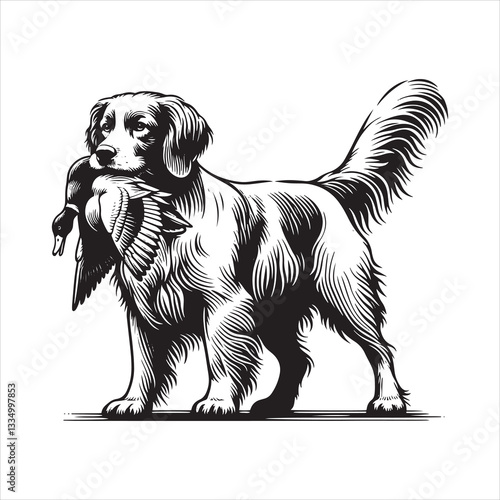 Adorable white Cavalier King Charles Spaniel dog with a duck on a white background