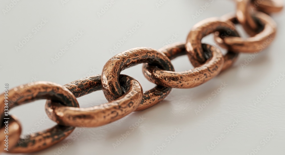 Obraz premium Copper Chain Link Detail - Close-up of a textured copper chain, showcasing intricate details and metallic sheen