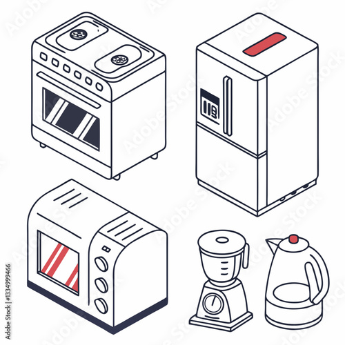 Minimalist flat icons of essential kitchen appliances